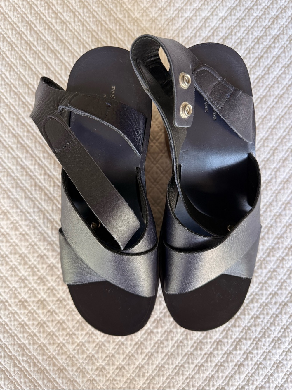 rag & bone Navy Blue Leather Cross-Strap Wooden Clog Wedges
